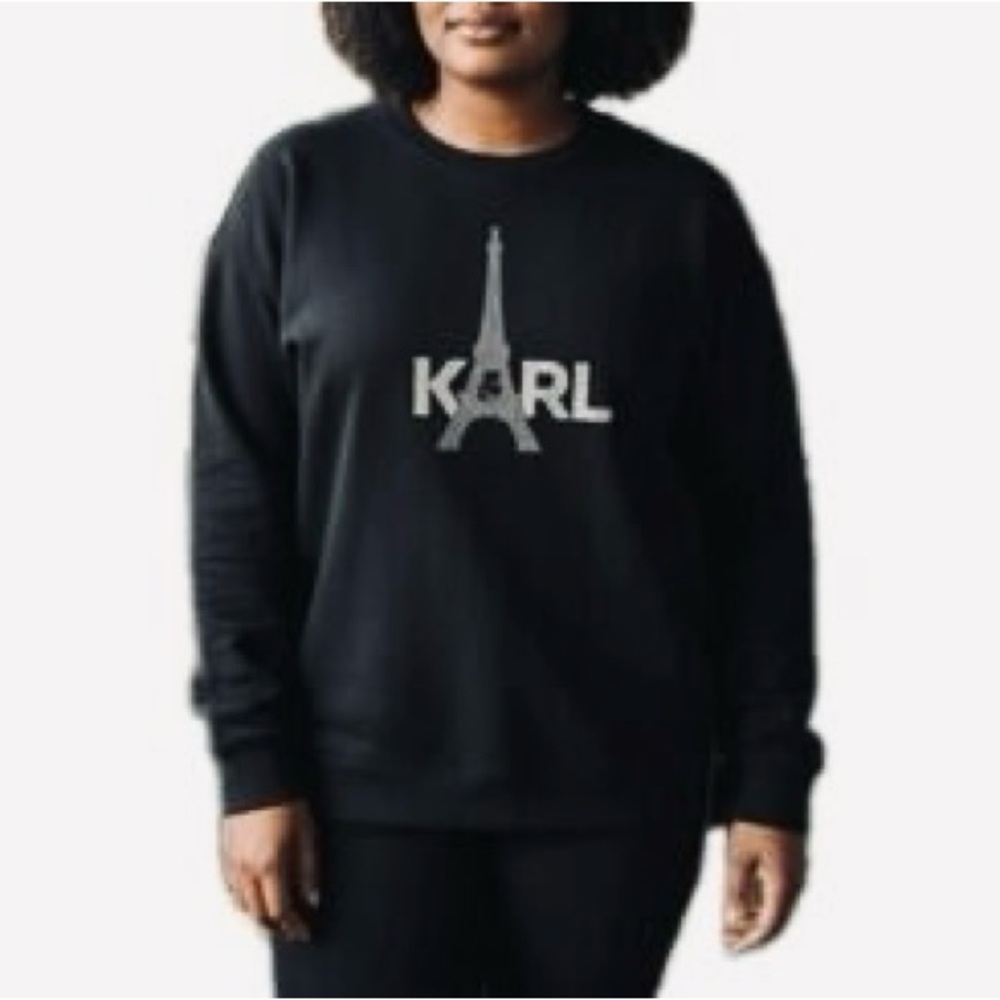Karl Lagerfeld Eiffel Tower Rhinestone Logo Black Sweatshirt Sz 1X,3X NWT